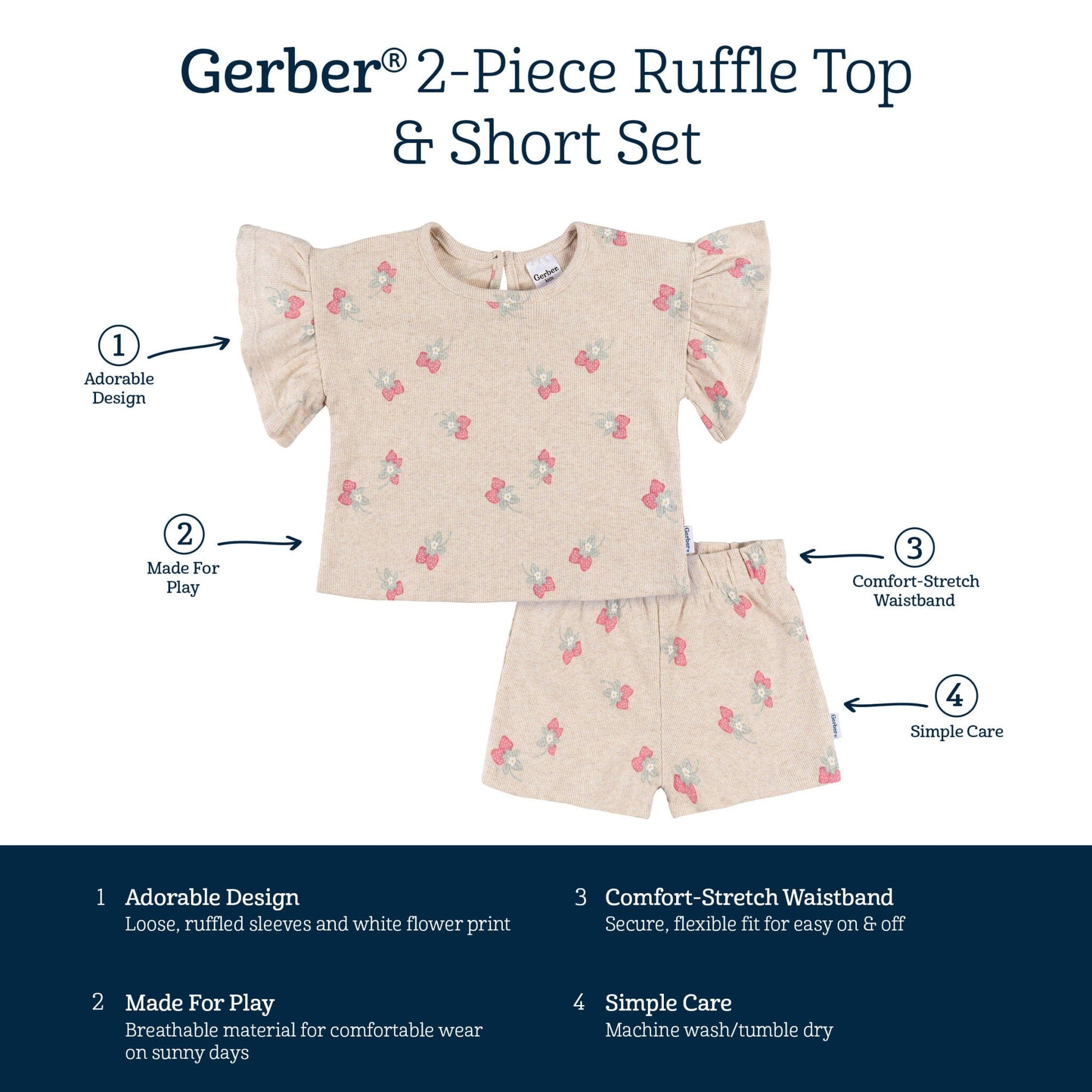 2-Piece Infant & Toddler Girls Heather Strawberry Shirt and Shorts Set outfits Gerber® 
