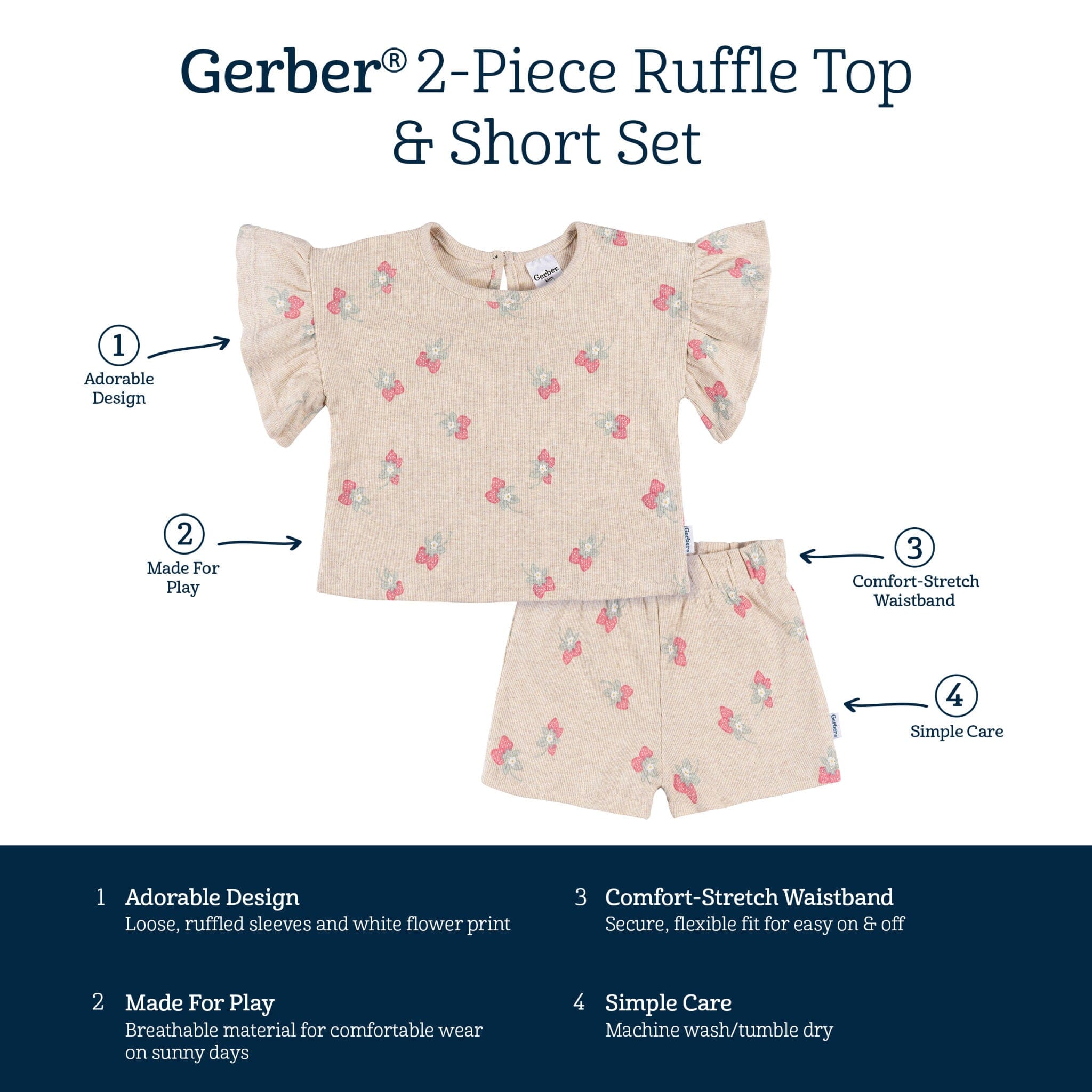 2-Piece Infant & Toddler Girls Heather Strawberry Shirt and Shorts Set outfits Gerber® 