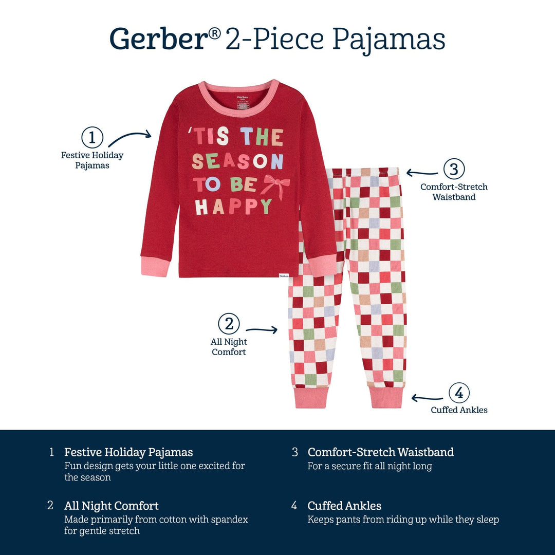 2-Piece Infant & Toddler Girls Holiday Check Snug Fit Pajama Set sleepwear Gerber® 