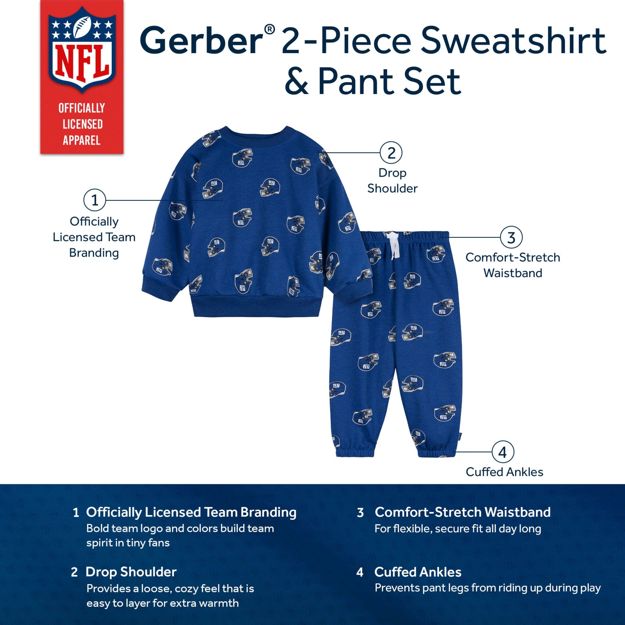2-Piece Infant & Toddler New York Giants Sweatshirt and Pant Set NFL NFL 