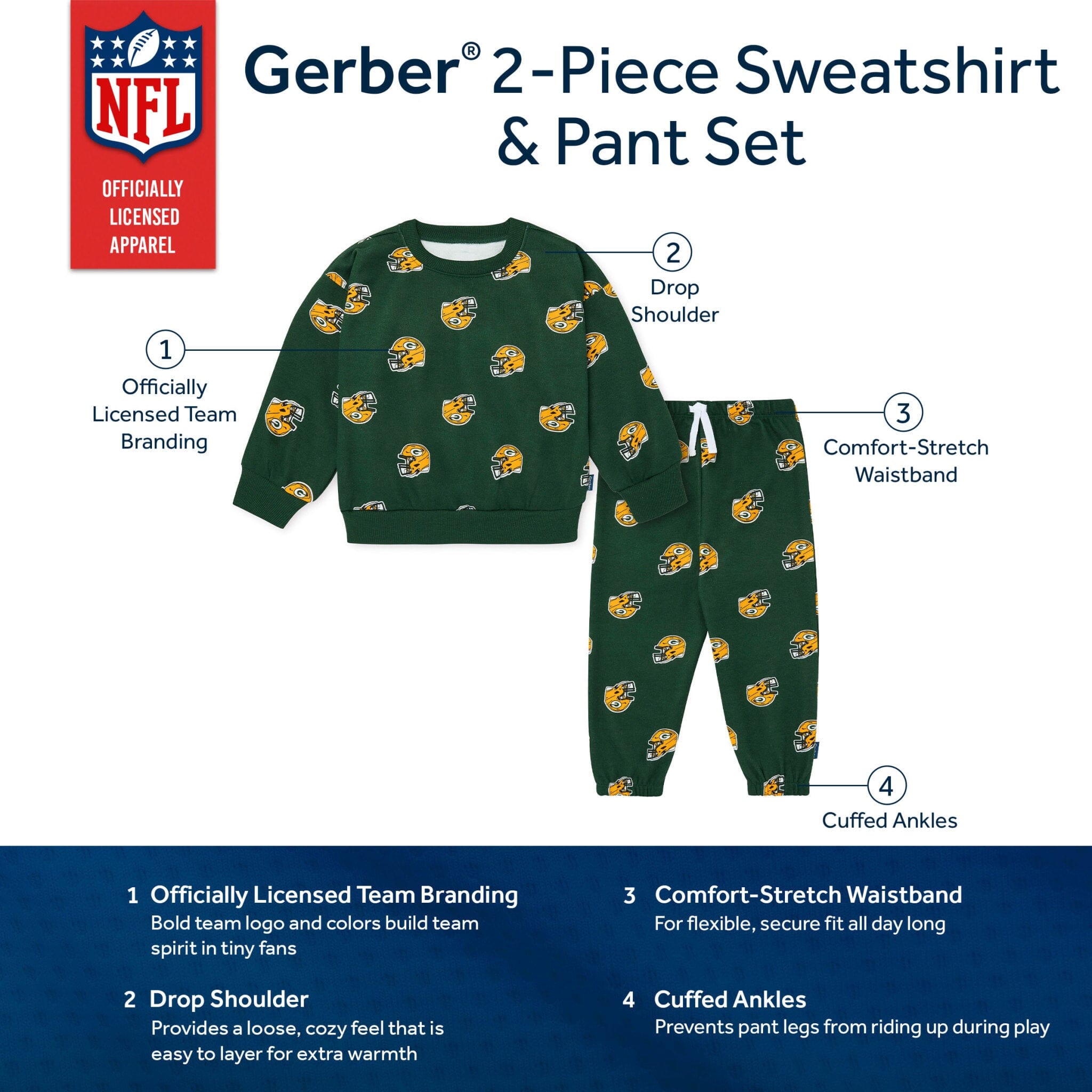 2-Piece Infant & Toddler Green Bay Packers Sweatshirt and Pant Set NFL NFL 