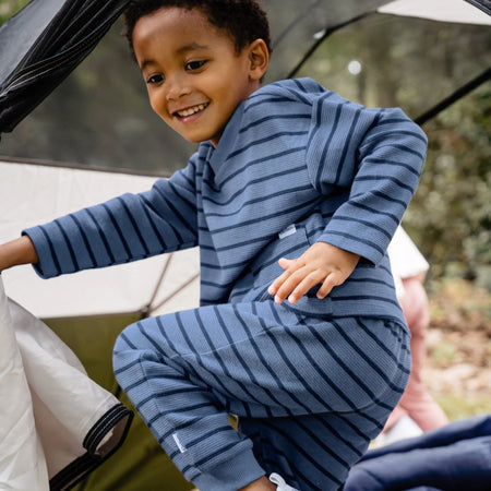 2-Piece Toddler Boys Blue Stripe Long Sleeve Top & Jogger Set