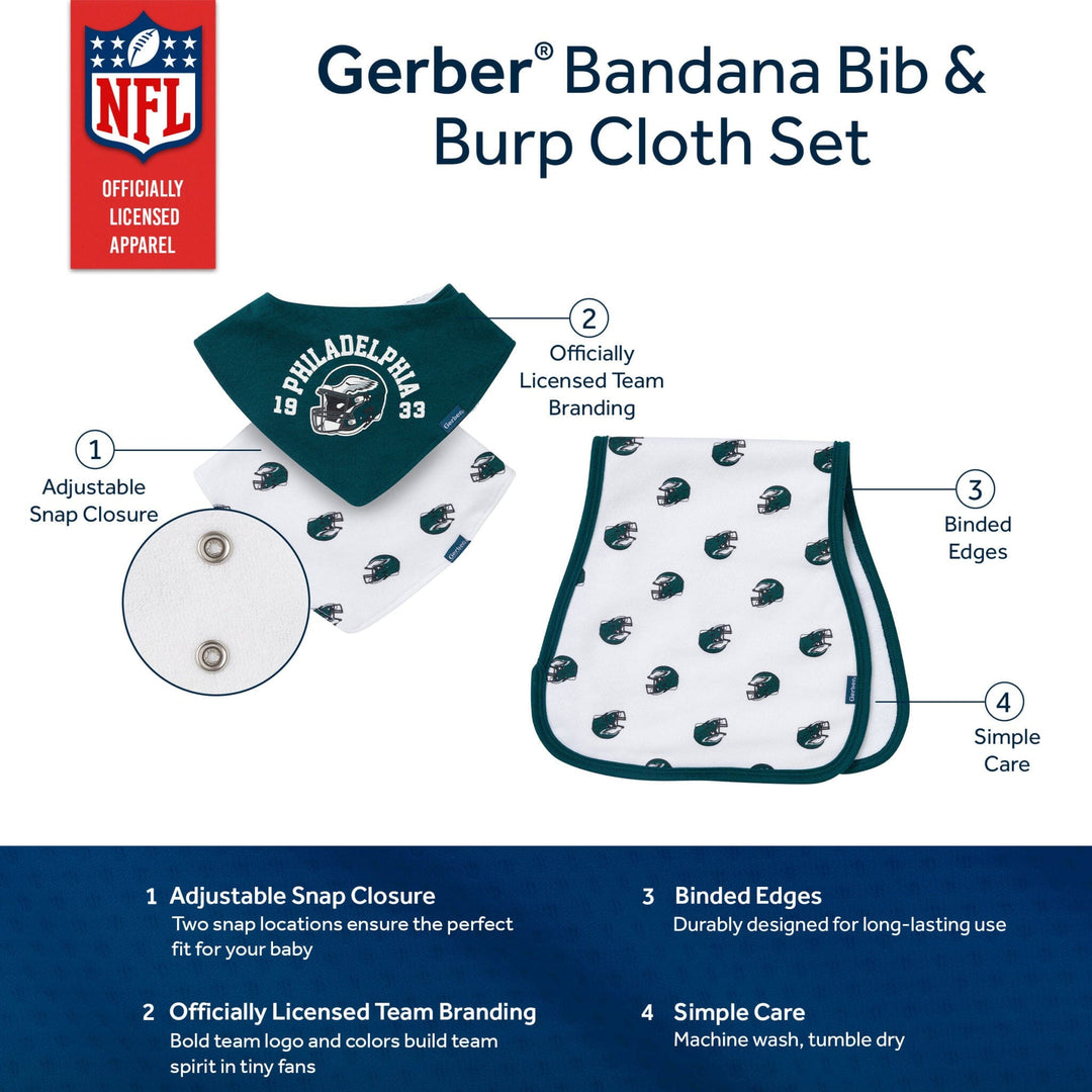 3-Piece Baby Philadelphia Eagles Bibs and Burp Cloth Set NFL NFL 