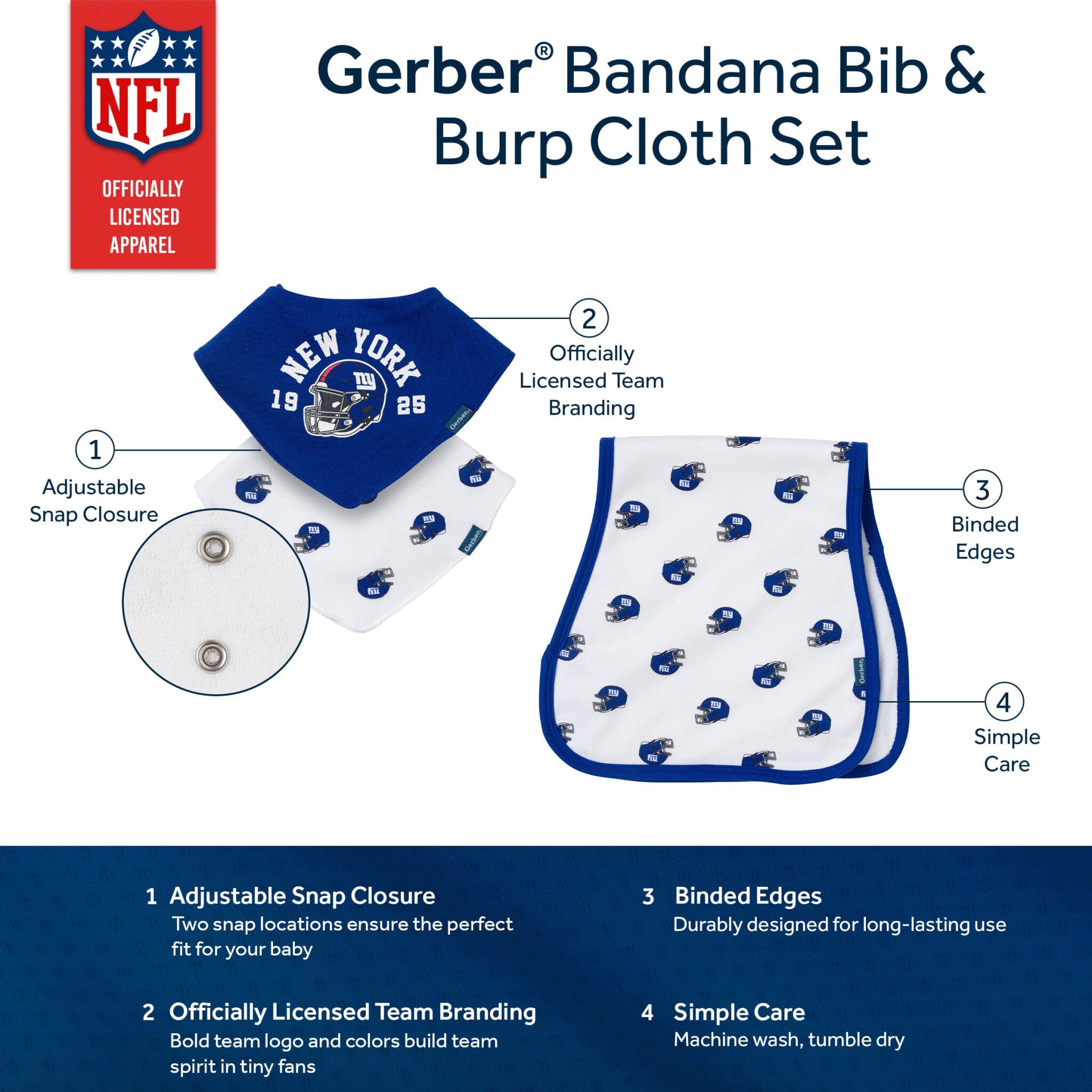 3-Piece Baby New York Giants Bibs and Burp Cloth Set NFL NFL 