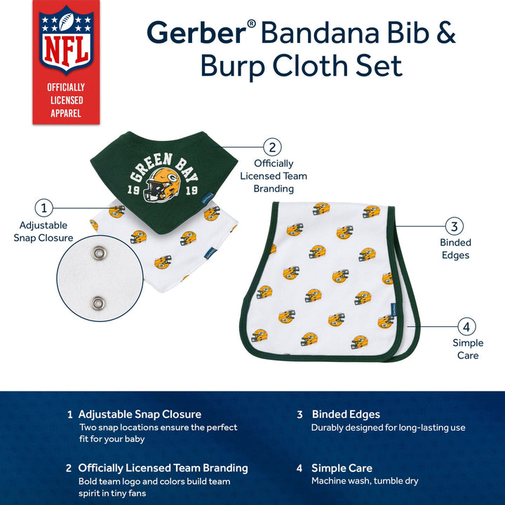3-Piece Baby Green Bay Packers Bibs and Burp Cloth Set NFL NFL 