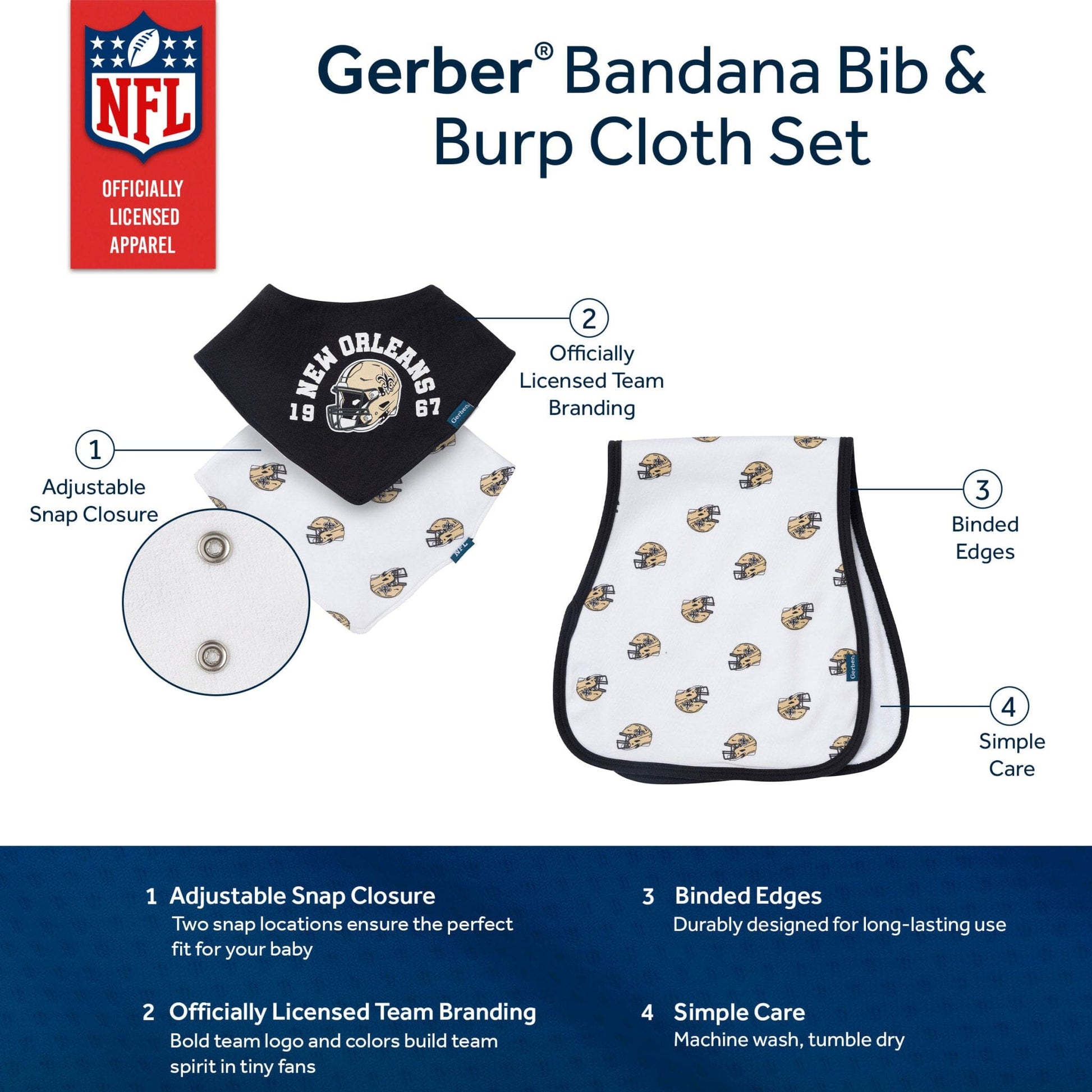 3-Piece Baby New Orleans Saints Bibs and Burp Cloth Set NFL NFL 