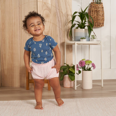 3-Pack Baby Girls Pink, Navy, & Olive Gauze Bubble Shorts