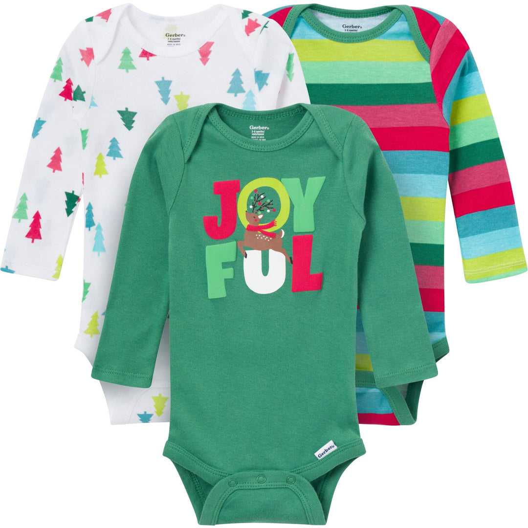 3-Pack Baby Neutral Bright Green Long Sleeve Onesies® Bodysuits