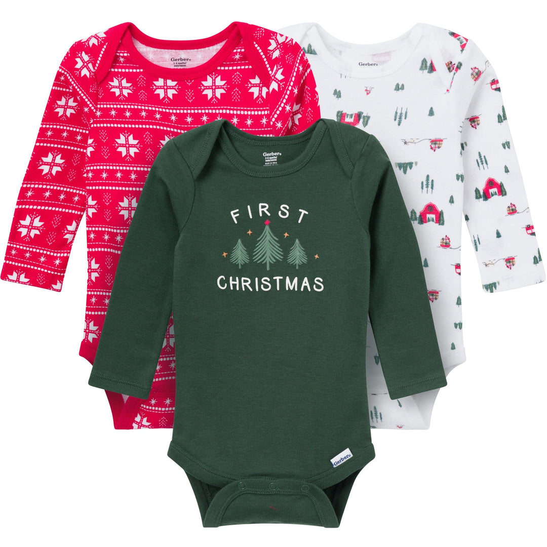 3-Pack Baby Neutral Dark Green Long Sleeve Onesies® Bodysuits