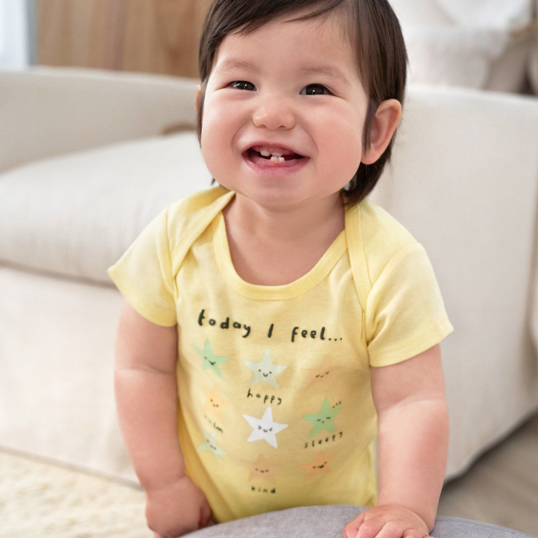 3-Pack Baby Neutral Starry Smiles Short Sleeve Onesies® Bodysuits