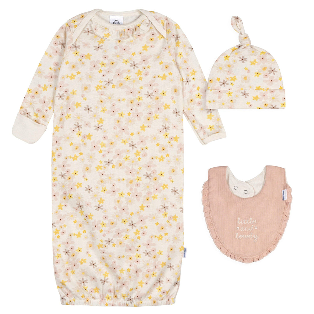 3-Piece Baby Girls Pear Floral Gown Set sleepwear Gerber® 