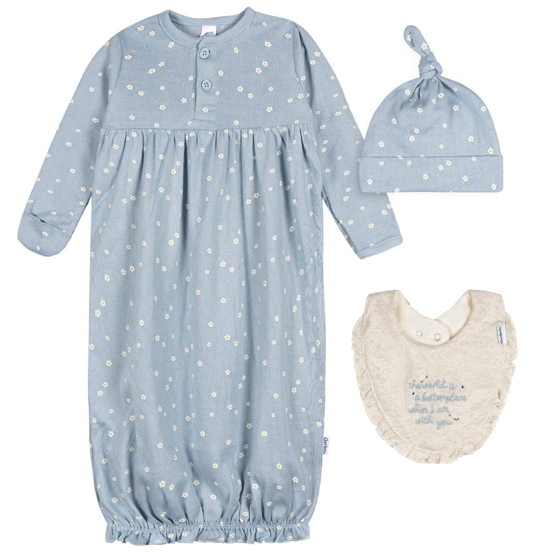 3-Piece Baby Girls Retro Floral Gown Set sleepwear Gerber® 