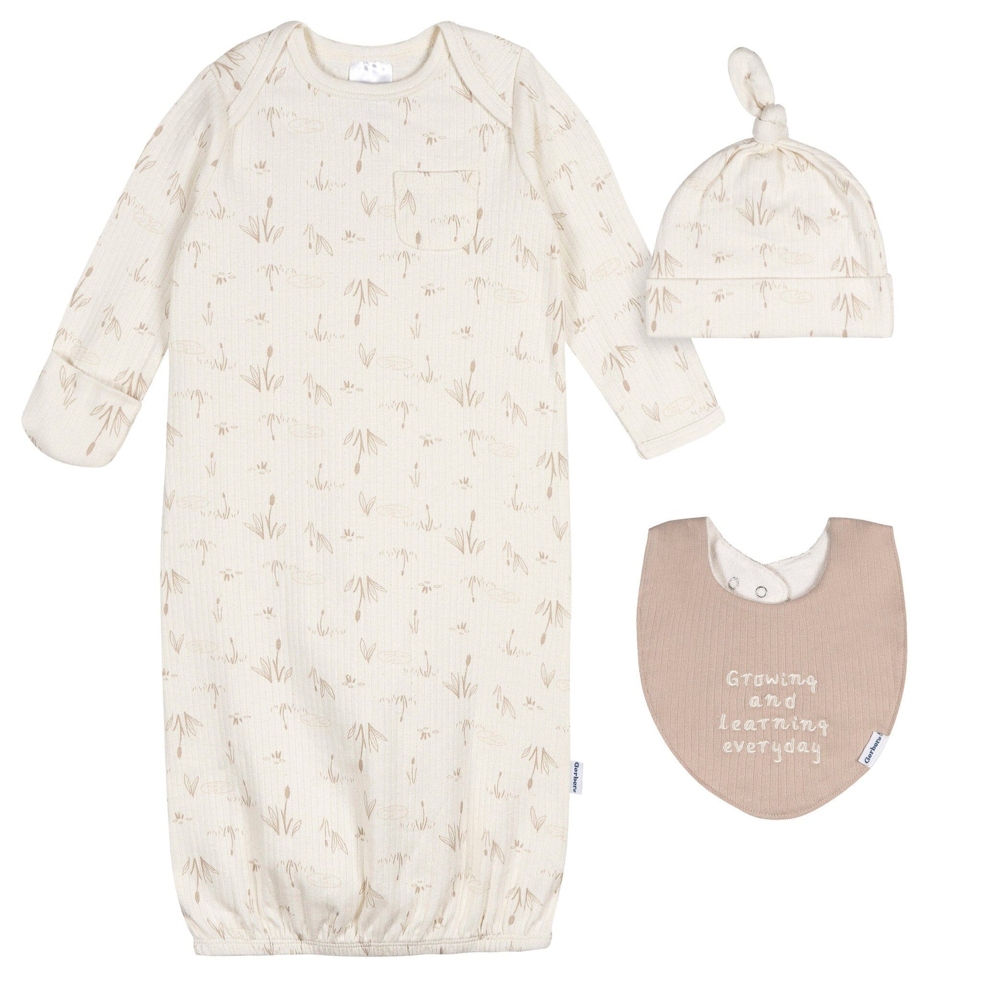 3-Piece Baby Neutral Goose Pond Gown Set sleepwear Gerber® 