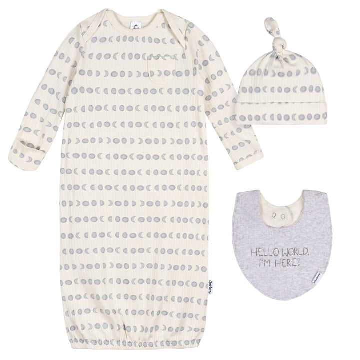 3-Piece Baby Neutral Moons Gown Set sleepwear Gerber® 