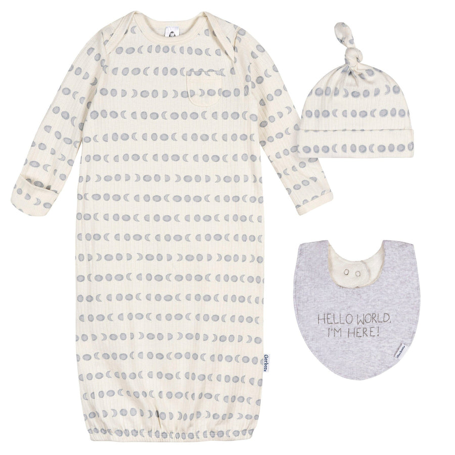 3-Piece Baby Neutral Moons Gown Set sleepwear Gerber® 