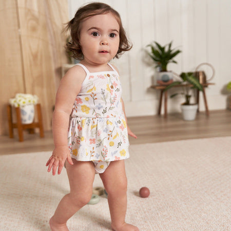 4-Pack Baby Girls White Floral Sleeveless Onesies® Bodysuits