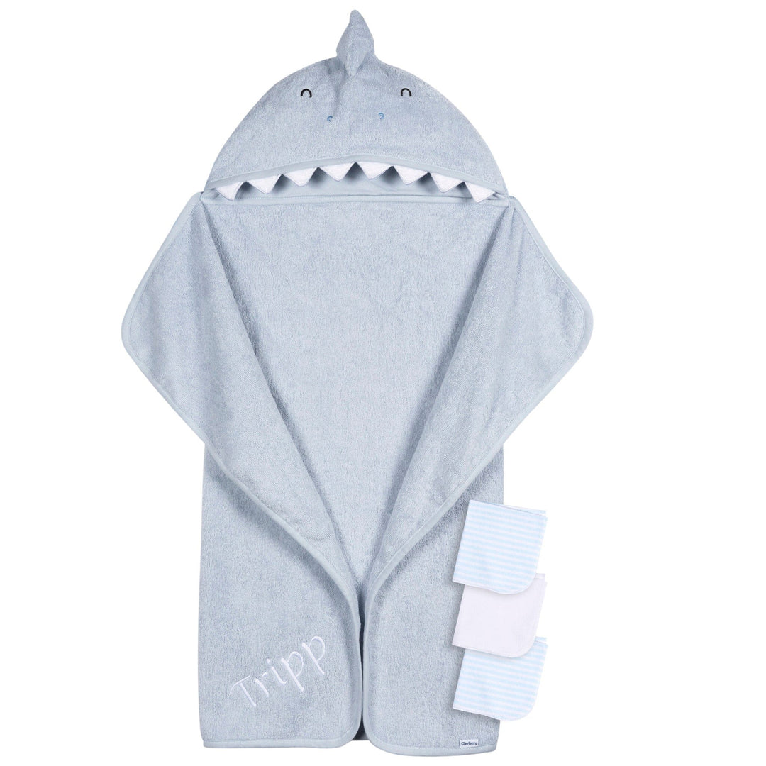 Embroidered 4-Piece Baby Boys Blue Shark Towel Washcloths Set