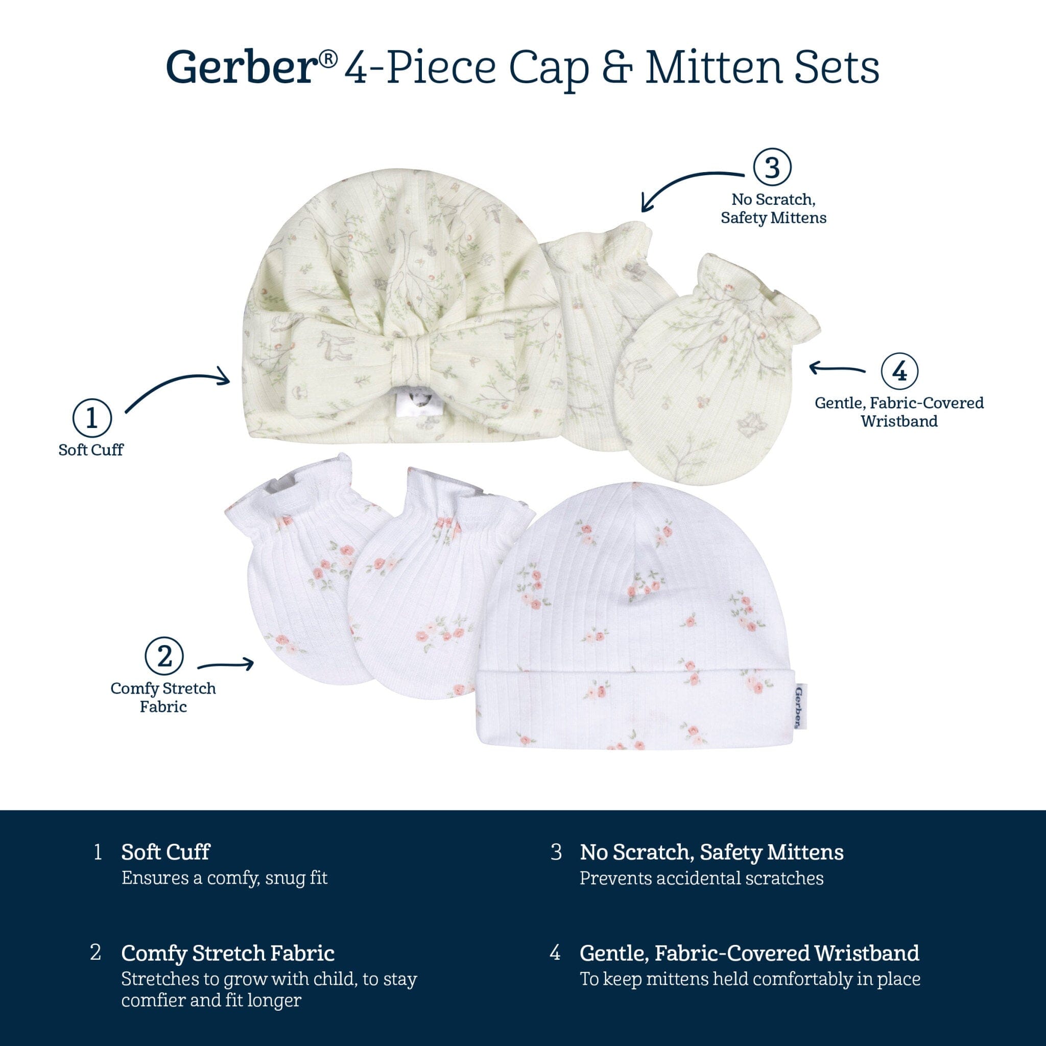 4-Piece Baby Girls Deer Cap and Mitten Set Accessories Gerber® 
