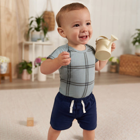 6-Pack Baby Boys Blue Plaid Bodysuits