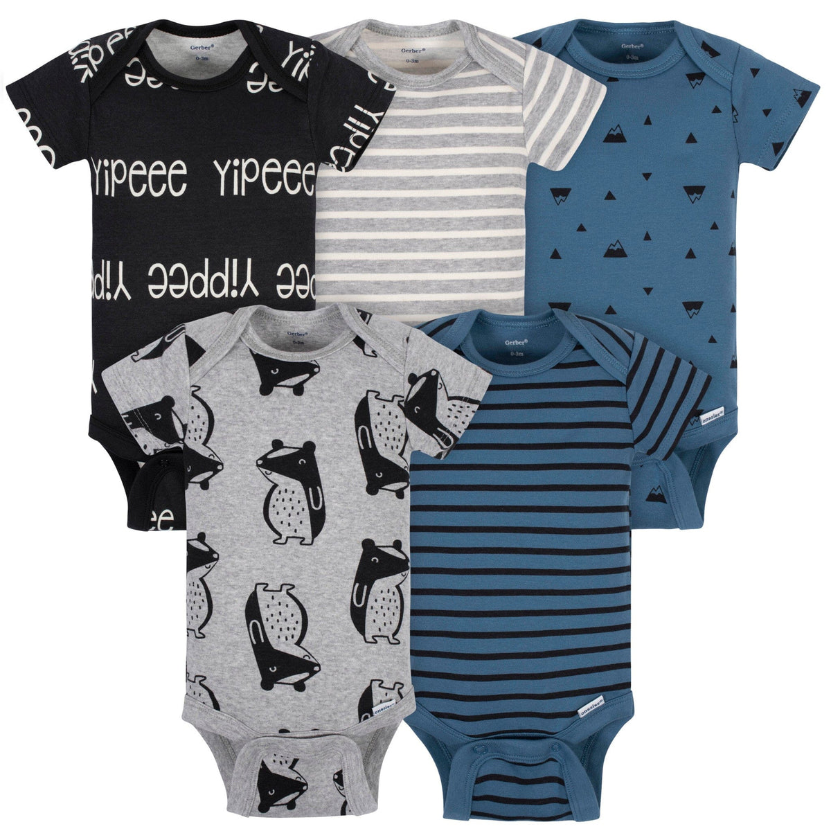 5 Pack Comfy Stretch Badger Short Sleeve Onesies® Bodysuits