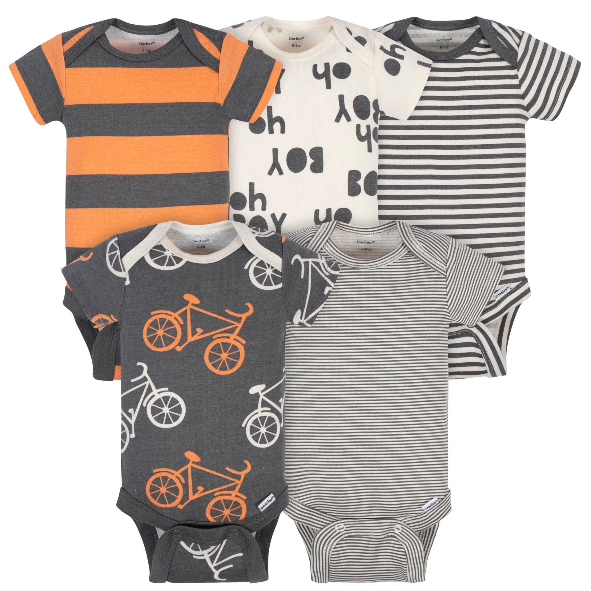 5 Pack Comfy Stretch Bicycle Short Sleeve Onesies® Bodysuits