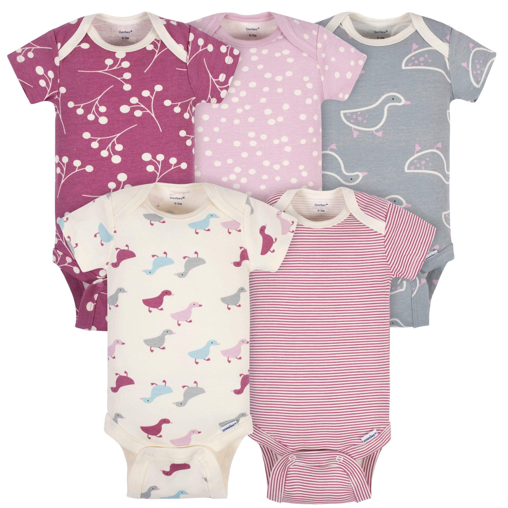 5-Pack Baby Girls Comfy Stretch Ducklings Short Sleeve Onesies® Bodysuits onesies Gerber® 