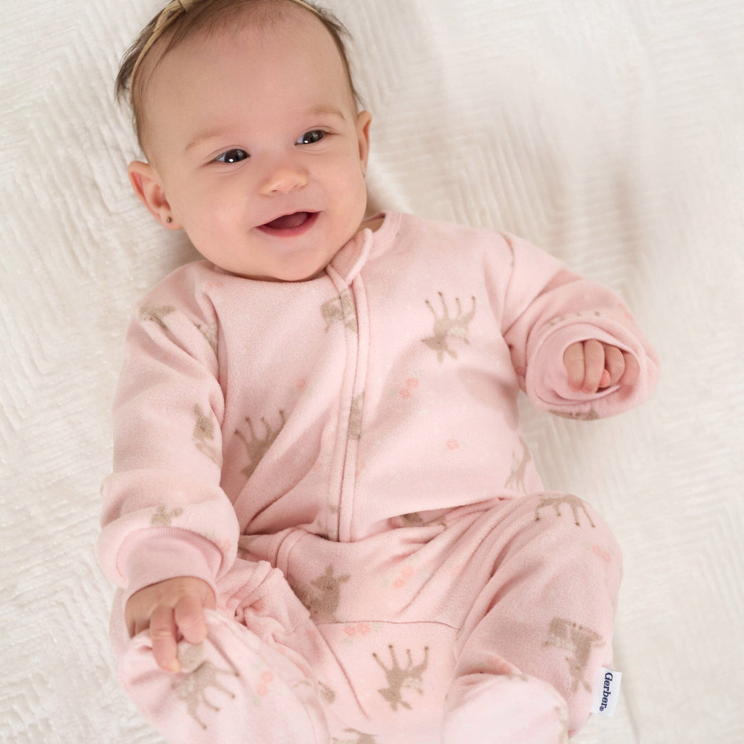 Baby Toddler Girls Pink Deer Footed Fleece Pajamas – Gerber