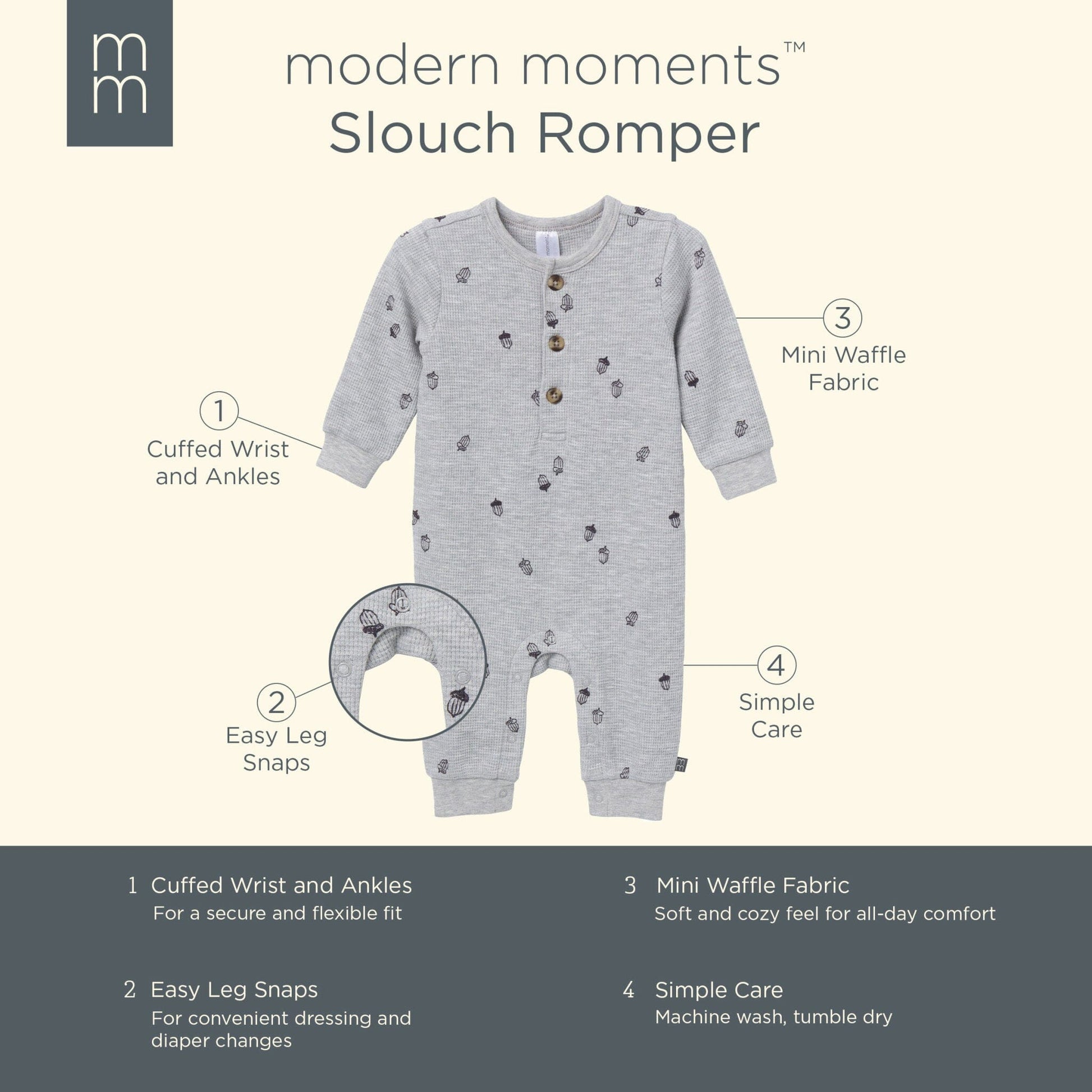 Baby Boys Grey Heather Acorn Slouch Romper Outfits & Sets Modern Moments™ by Gerber® 