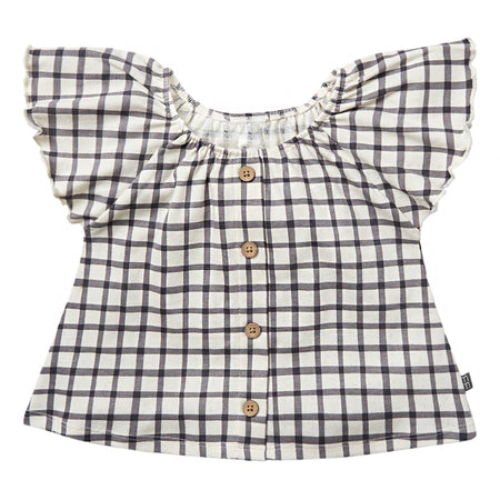 Infant & Toddler Girls Dark Grey Plaid Ruffle Sleeve Top