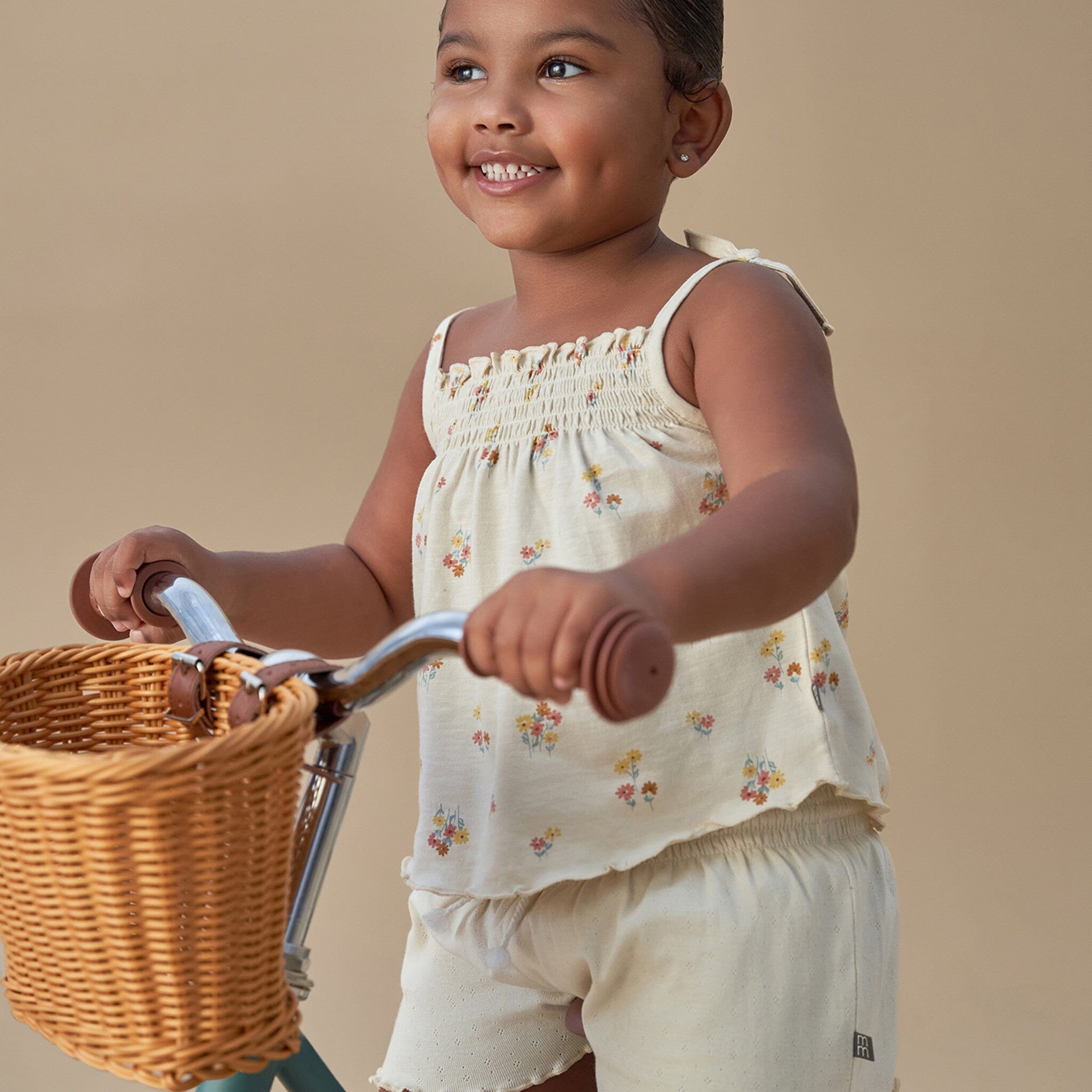 Infant & Toddler Girls Light Beige Flowers Smocked Sleeveless Top Tops Modern Moments™ by Gerber® 