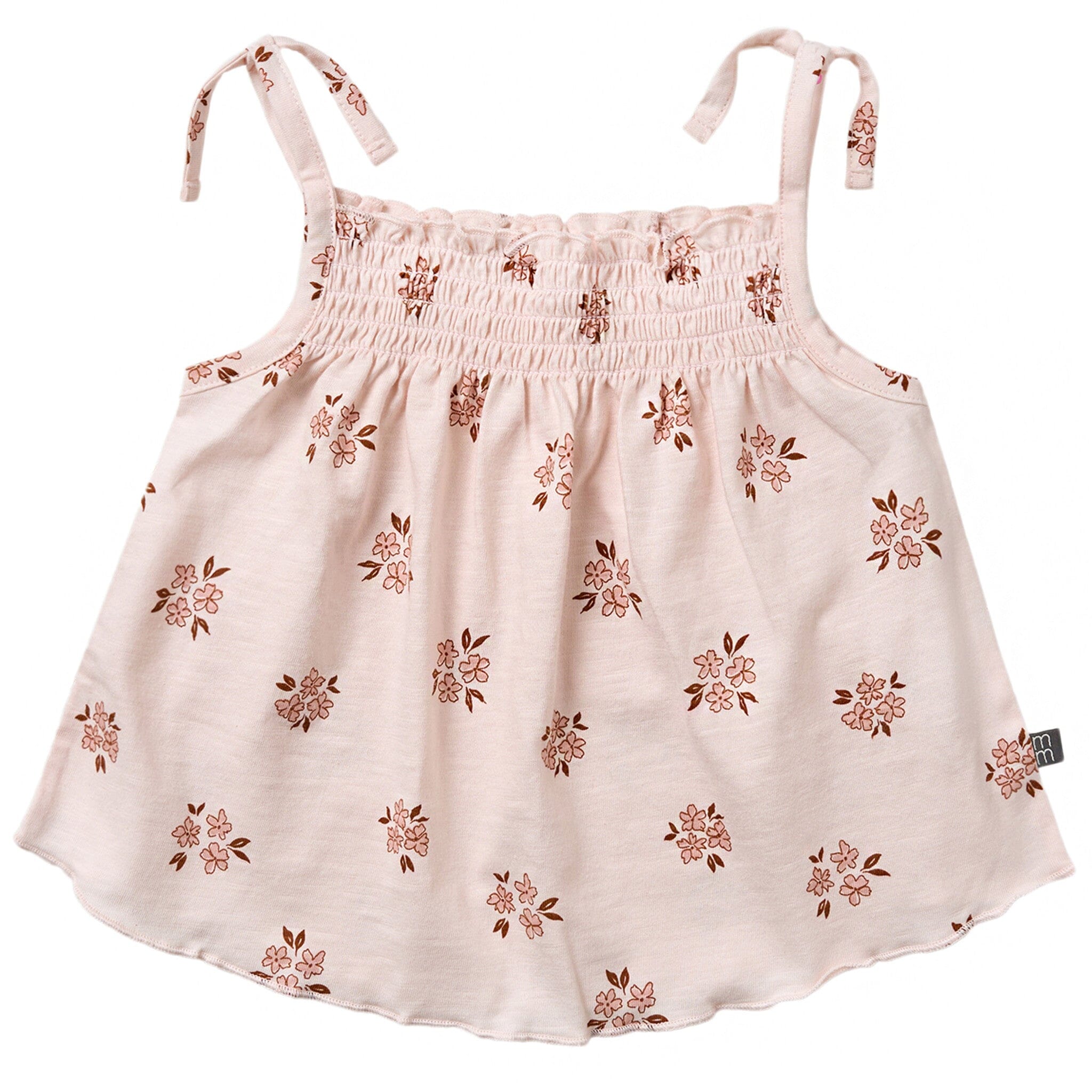 Pink floral dress with thin straps on a white background