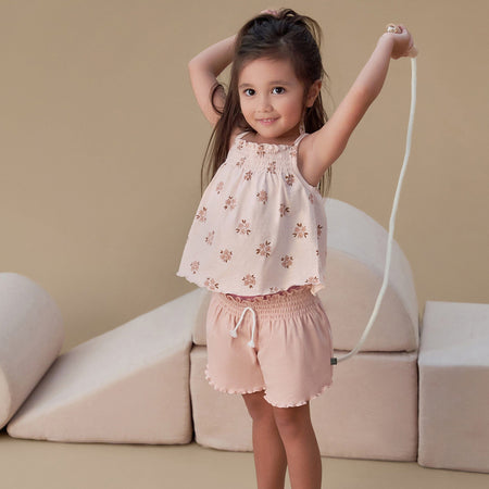 Infant & Toddler Girls Light Rose Floral Smocked Sleeveless Top