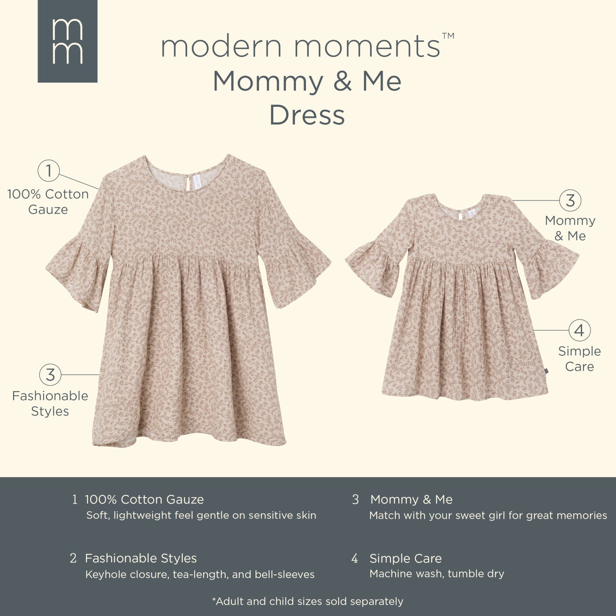 Womens Tan Floral Gauze Dress Dresses Modern Moments™ by Gerber® 