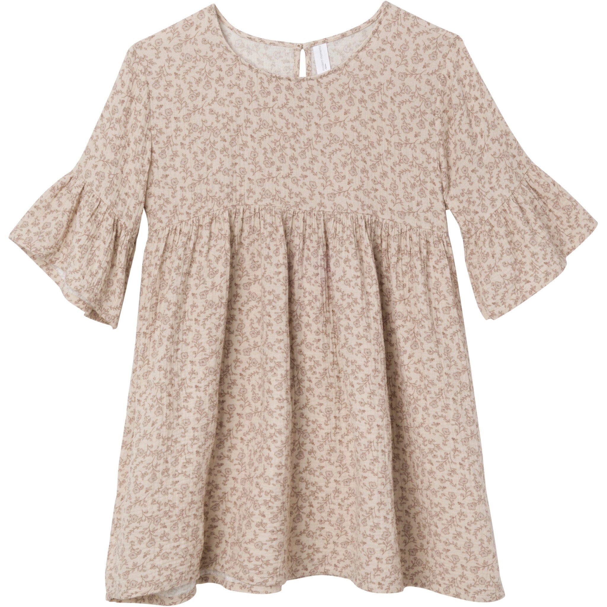 flare dresses with sleeves Baby Girls Tan Floral Gauze Dress – Gerber Childrenswear