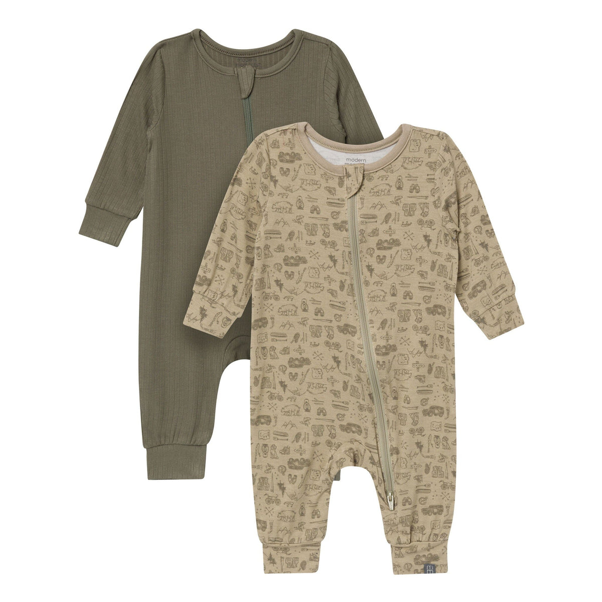2-Pack Baby Boys Elm Petite Camp/Dusty Olive Footless Romper Sleepwear Modern Moments™ by Gerber® 