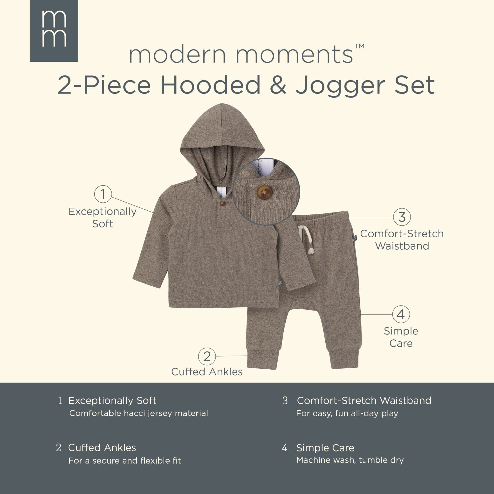 2-Piece Baby Boys Brown Heather Hooded Brushed Hacci Set Outfits & Sets Modern Moments™ by Gerber® 