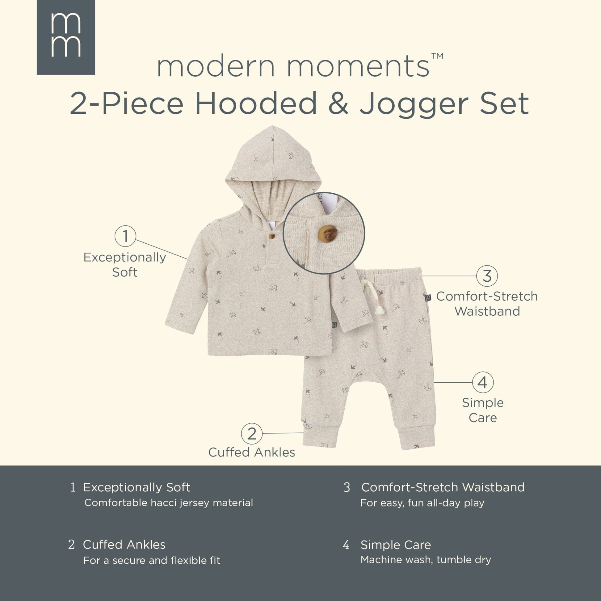 2-Piece Baby Boys Oatmeal Heather Hooded Brushed Hacci Set Outfits & Sets Modern Moments™ by Gerber® 