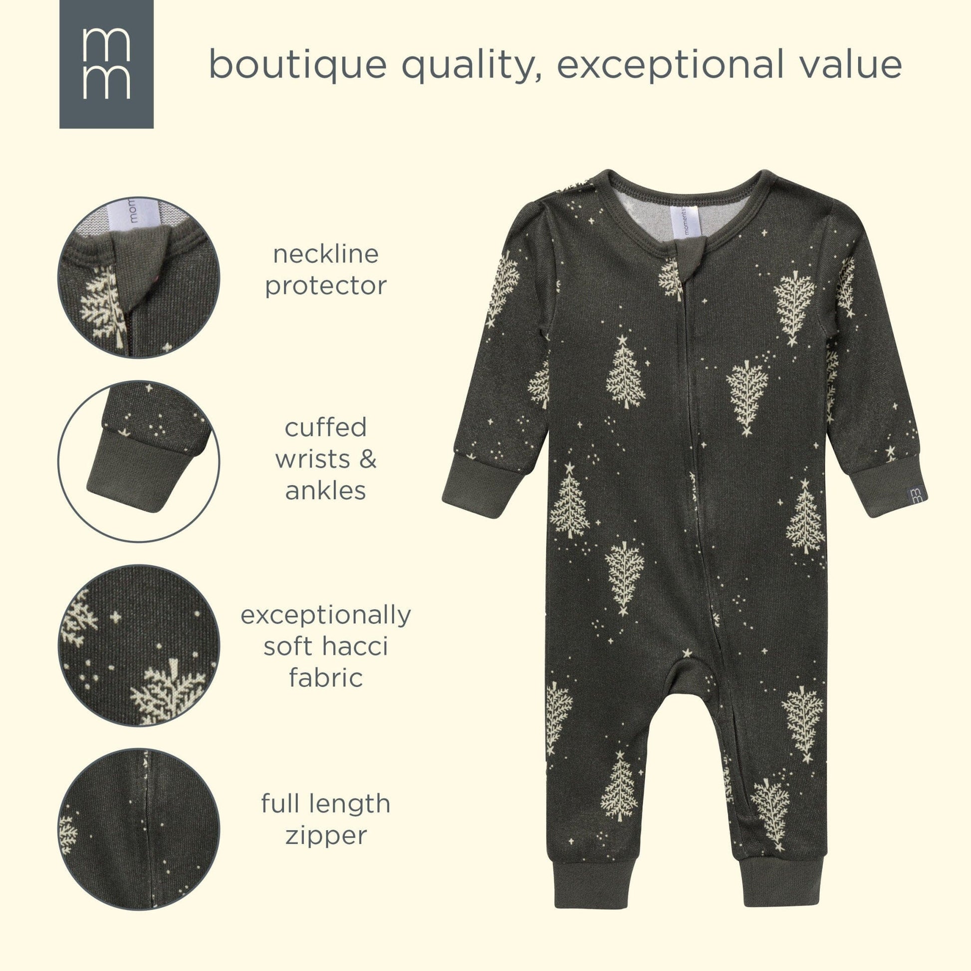 Neutral Green Christmas Tree Snug Fit Footless Pajamas sleepwear modern moments™ by Gerber® 