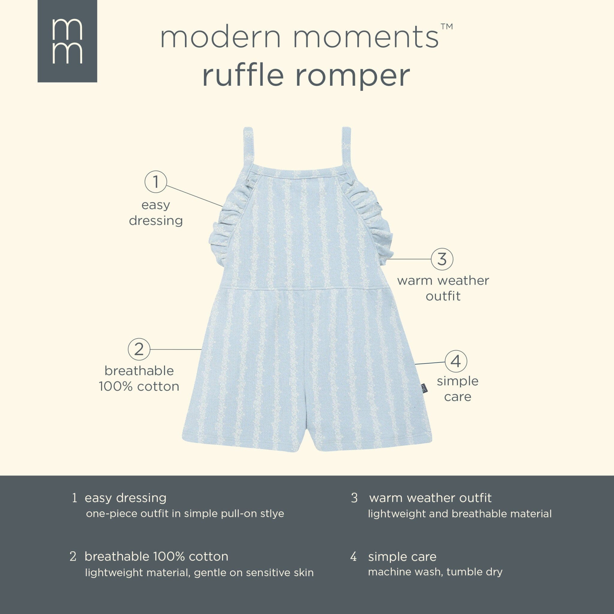 Baby & Toddler Girls Light Blue Mini Flower Stripe Ruffle Romper rompers Modern Moments™ by Gerber® 