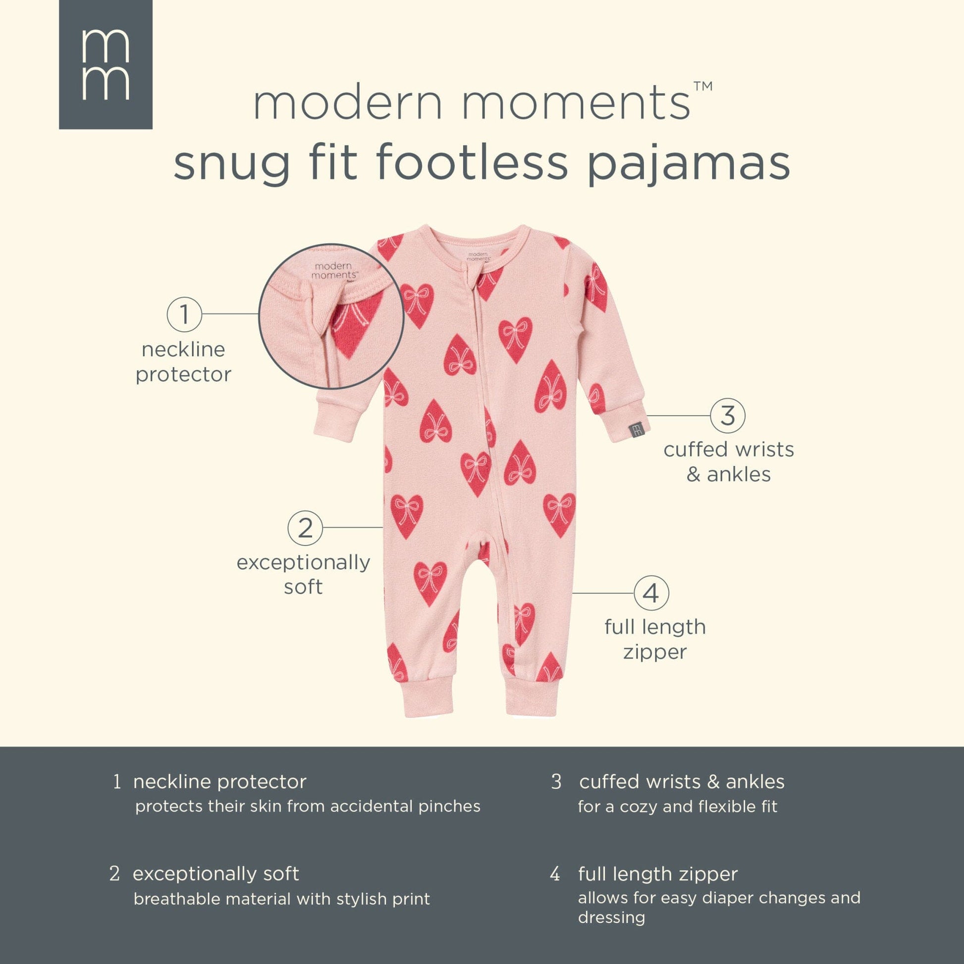 Baby & Toddler Girls Pink Hearts Tight Fitting Footless Pajamas sleepwear Modern Moments™ by Gerber® 