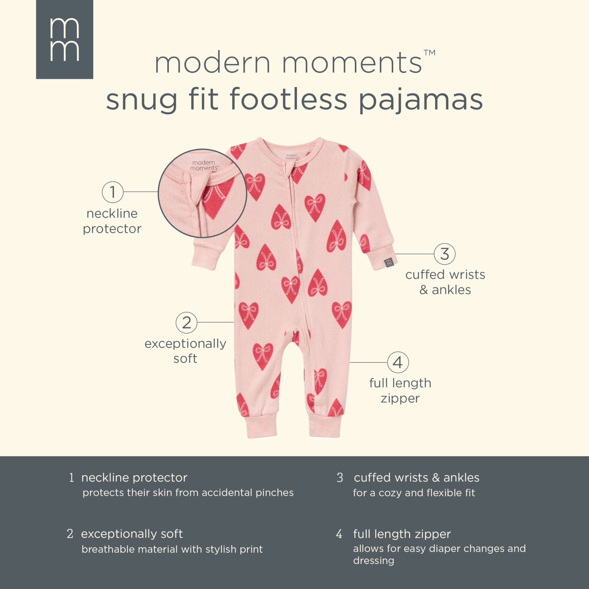 Baby & Toddler Girls Pink Hearts Tight Fitting Footless Pajamas sleepwear Modern Moments™ by Gerber® 