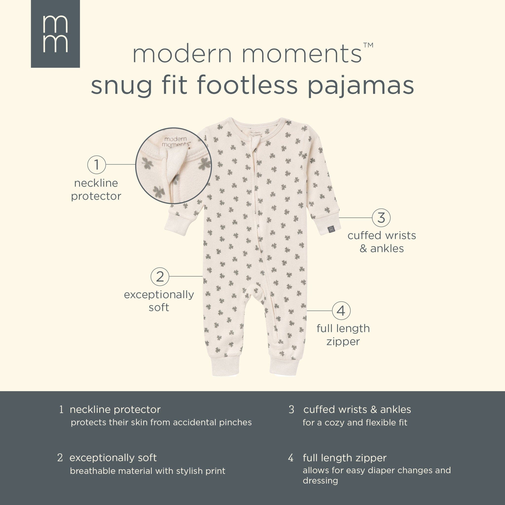 Baby & Toddler Neutral Beige Shamrock Tight Fitting Footless Pajamas sleepwear Modern Moments™ by Gerber® 