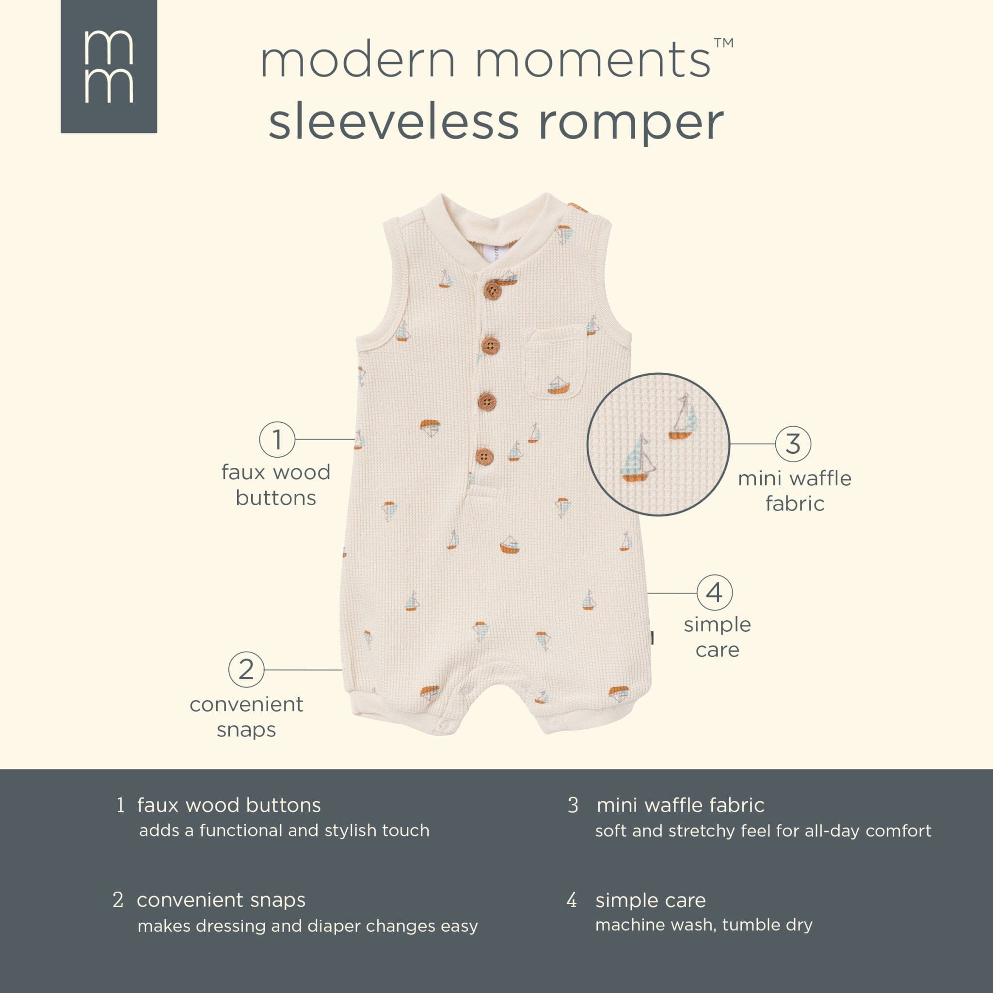 Baby Boys Beige Sailboat Sleeveless Romper rompers Modern Moments™ by Gerber® 