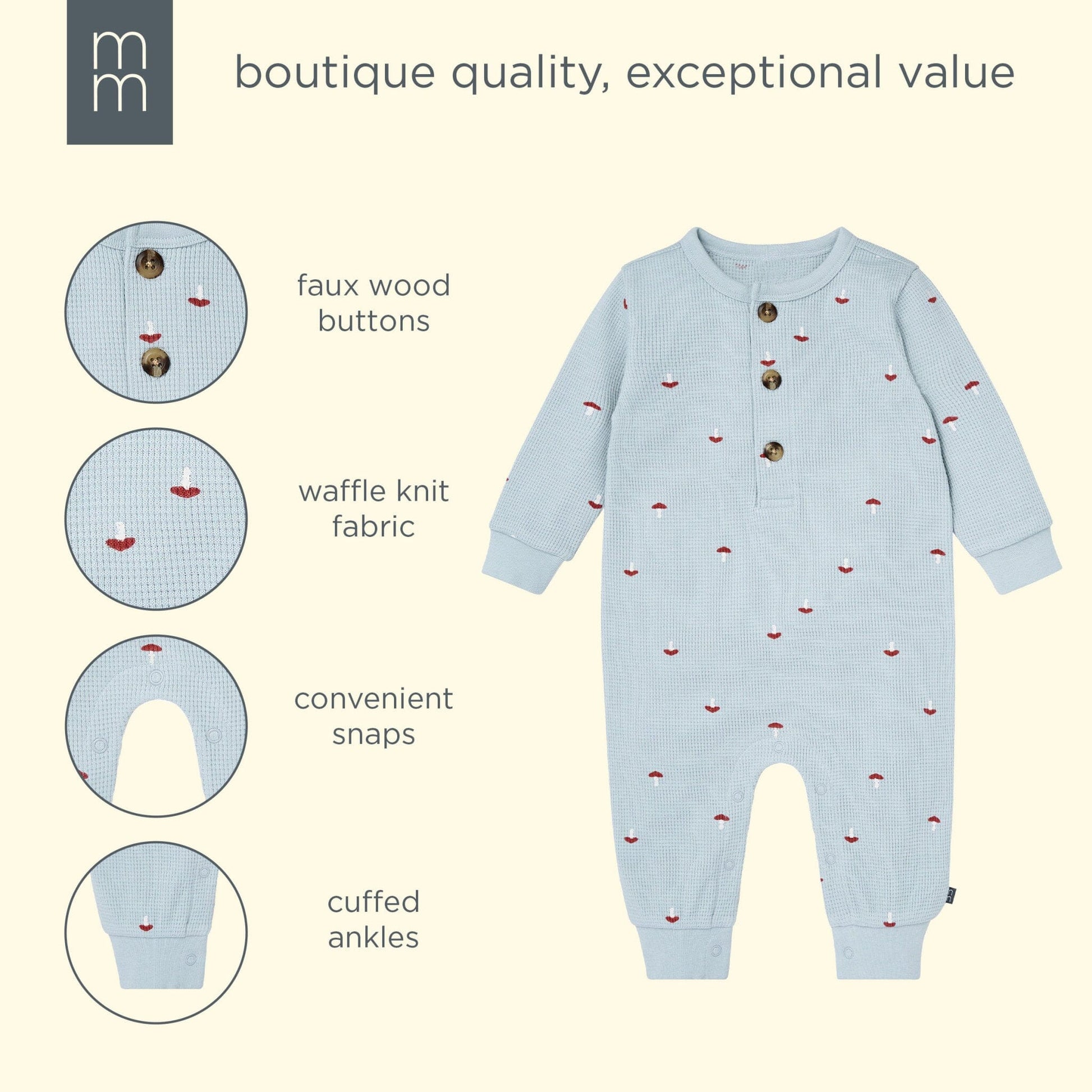 Baby Boys Blue Mushroom Waffle Slouch Romper rompers modern moments™ by Gerber® 