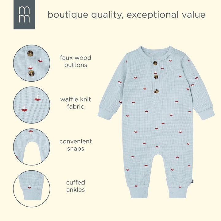 Baby Boys Blue Mushroom Waffle Slouch Romper rompers modern moments™ by Gerber® 