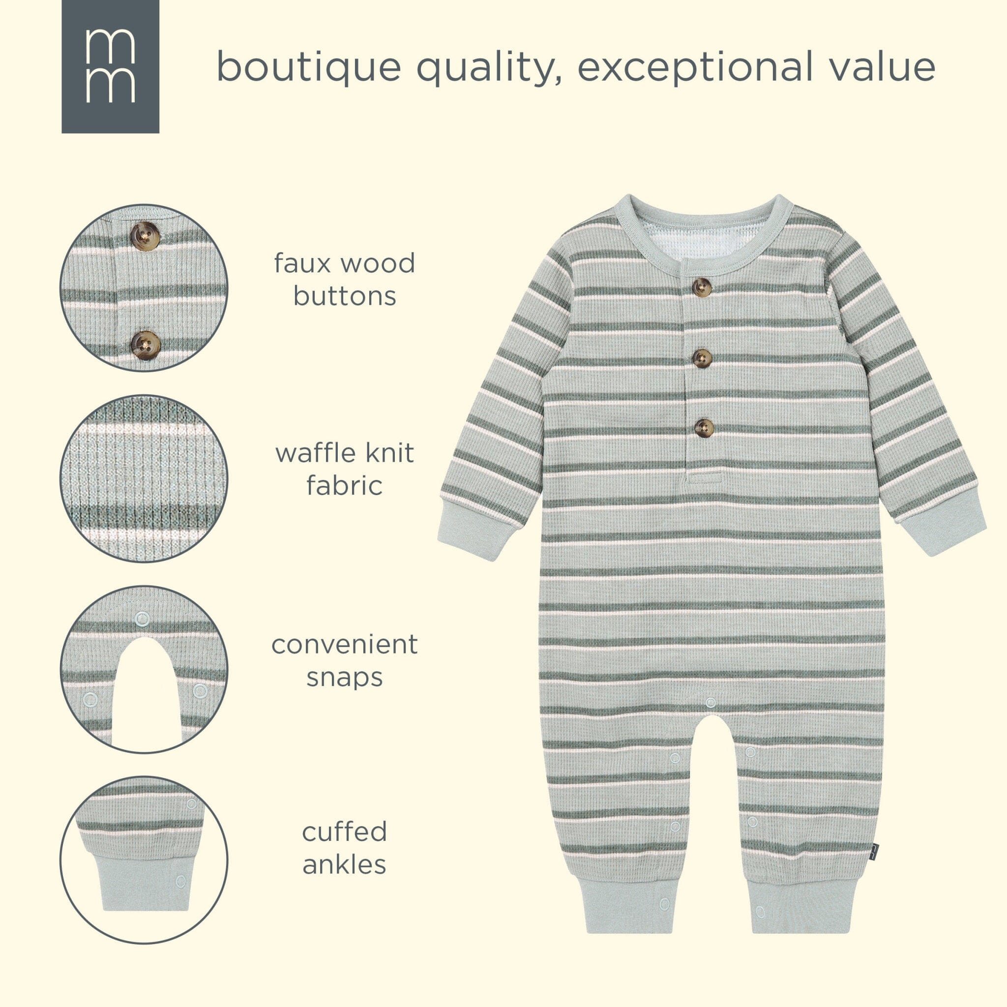 Baby Boys Green Stripes Waffle Slouch Romper rompers modern moments™ by Gerber® 