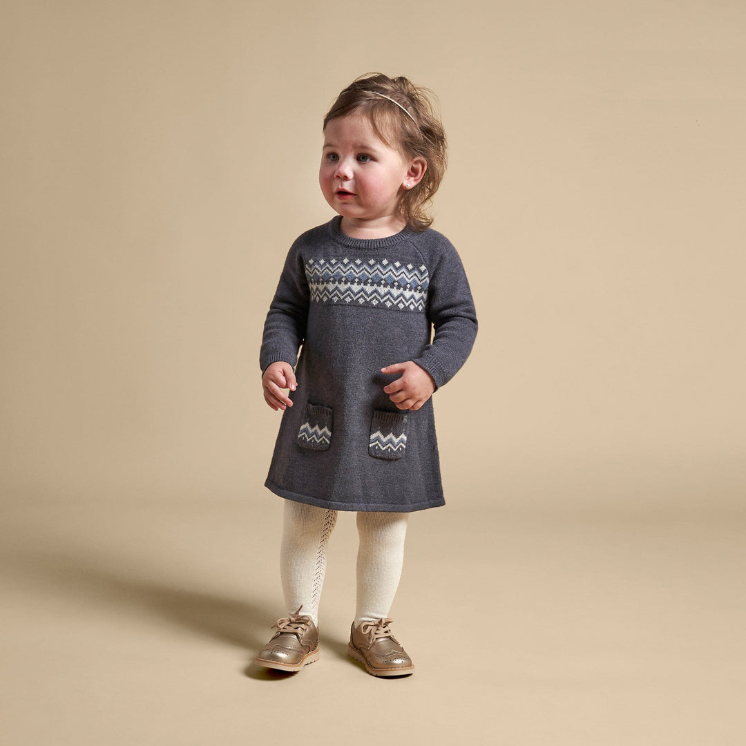 Baby Girls Dark Grey Heather Fair Isle Viscose Sweater Dress