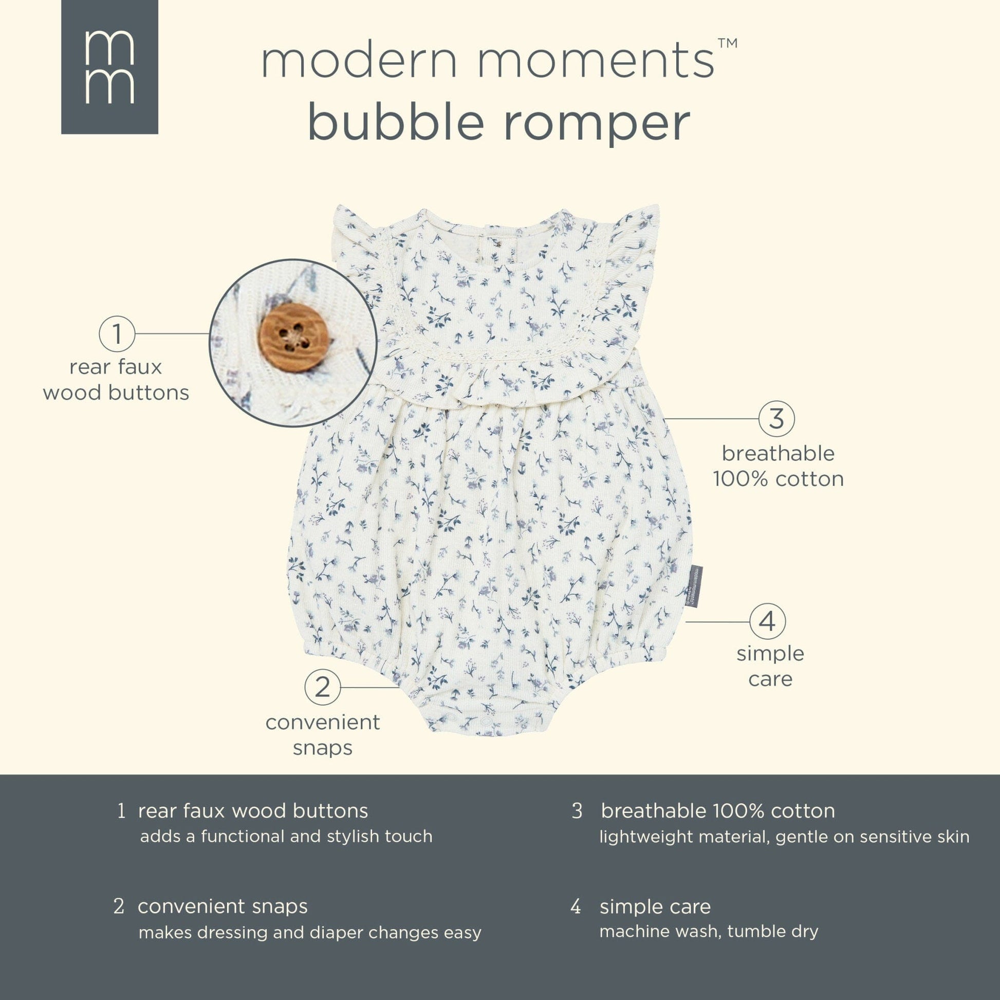 Baby Girls Blue Ditsy Ruffle Bubble Romper rompers Modern Moments™ by Gerber® 