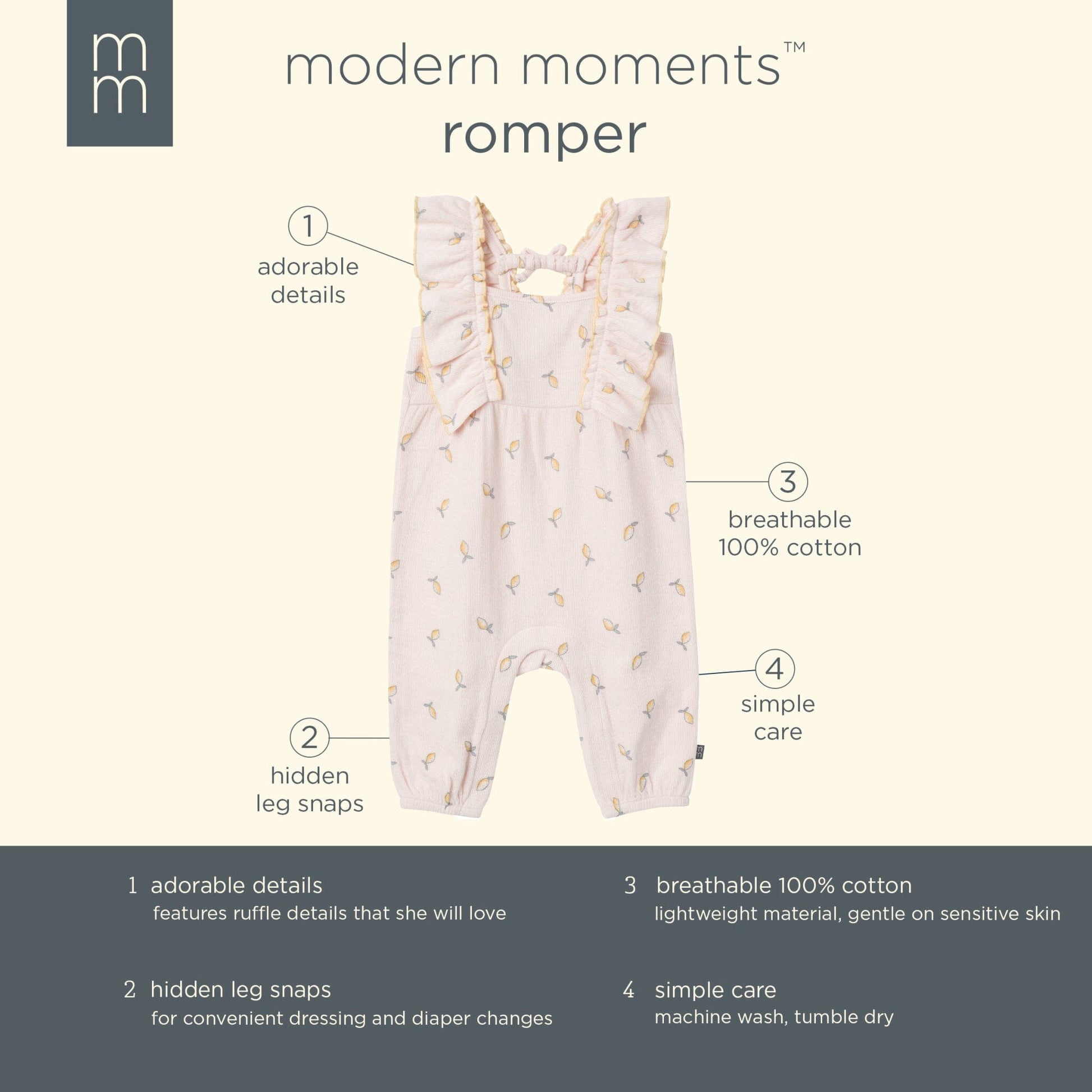 Baby Girls Rose Lemons Ruffles Long Leg Romper rompers Modern Moments™ by Gerber® 