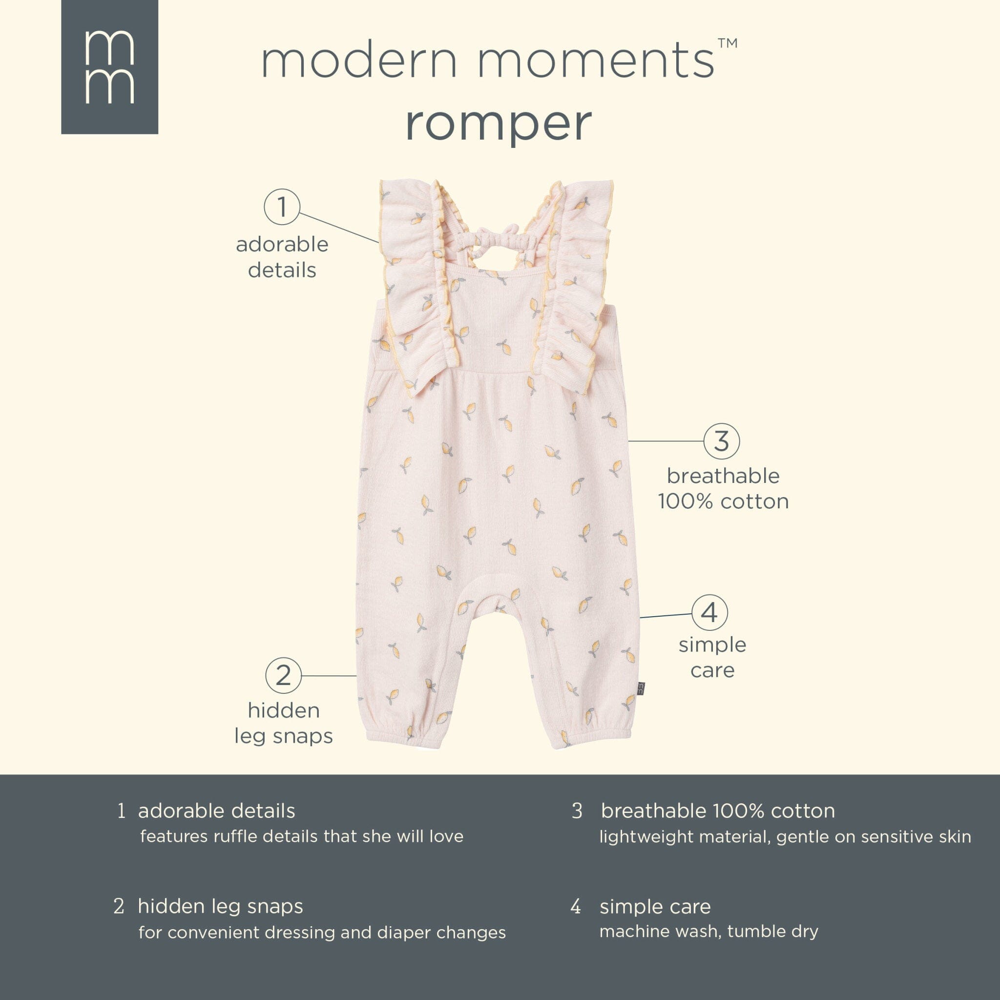 Baby Girls Rose Lemons Ruffles Long Leg Romper rompers Modern Moments™ by Gerber® 